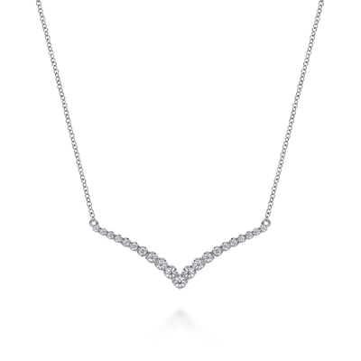 14K White Gold Diamond Chevron Bar Necklace