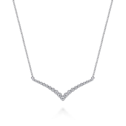 14K White Gold Diamond Chevron Bar Necklace