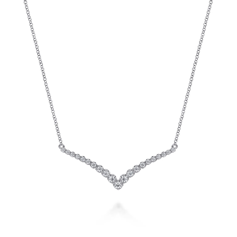 14K White Gold Diamond Chevron Bar Necklace - 0.39 ct - Shot 1