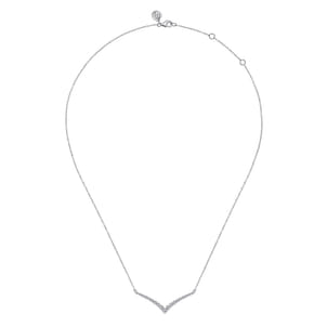 14K White Gold Diamond Chevron Bar Necklace