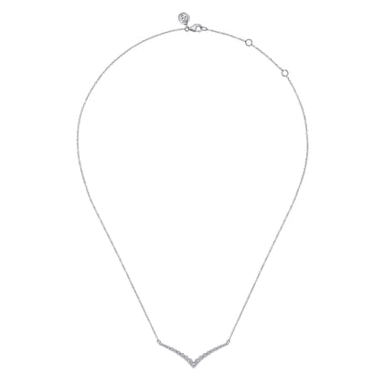 14K White Gold Diamond Chevron Bar Necklace