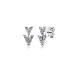 14K White Gold Diamond Chevron Earrings