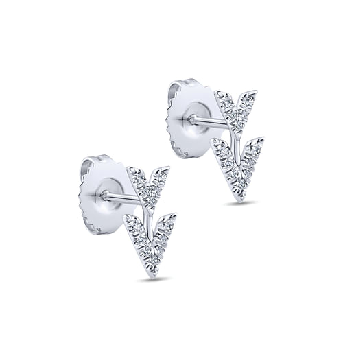 14K White Gold Diamond Chevron Earrings - 0.11 ct - Shot 2