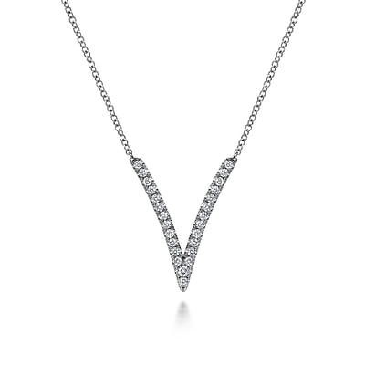 14K White Gold Diamond Chevron Necklace
