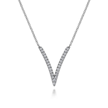 14K White Gold Diamond Chevron Necklace