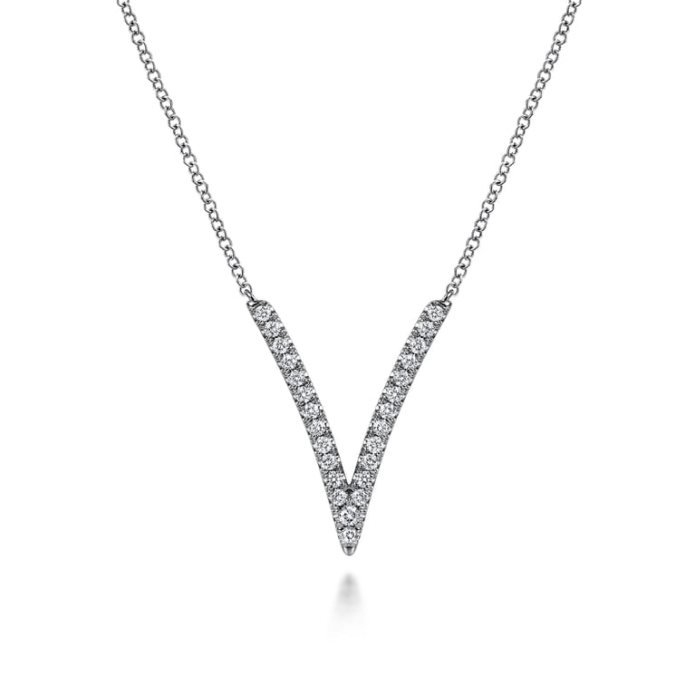 14K White Gold Diamond Chevron Necklace - 0.3 ct - Shot 1