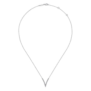 14K White Gold Diamond Chevron Necklace