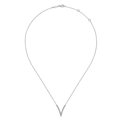 14K White Gold Diamond Chevron Necklace