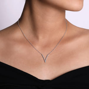 14K White Gold Diamond Chevron Necklace