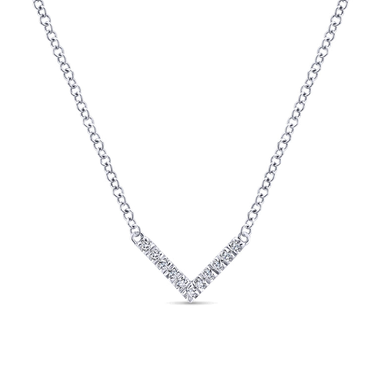 14K White Gold Diamond Chevron Necklace - 0.06 ct - Shot 1