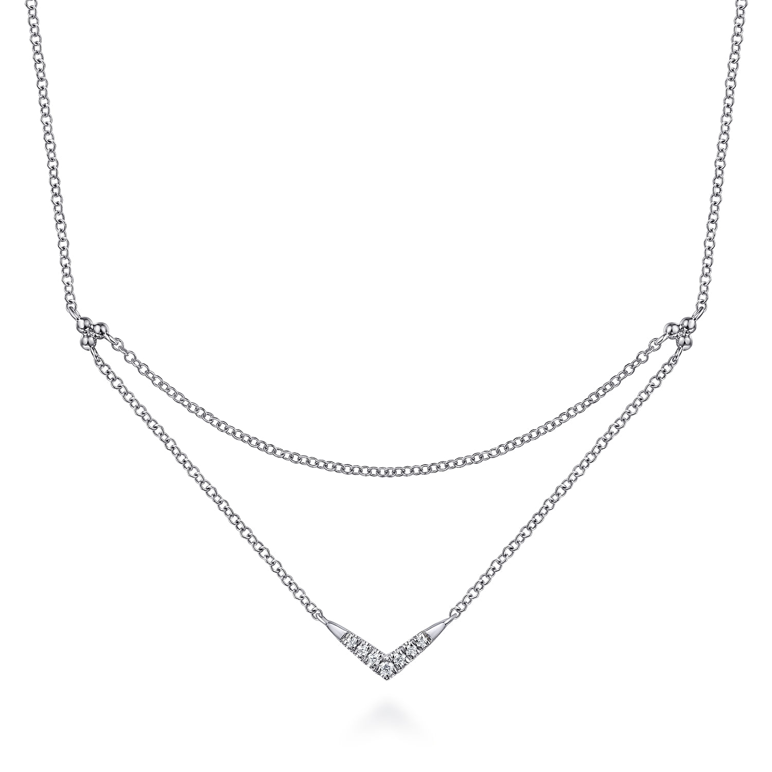14K White Gold Diamond Chevron Necklace