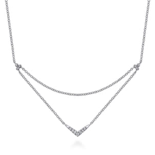 14K White Gold Diamond Chevron Necklace