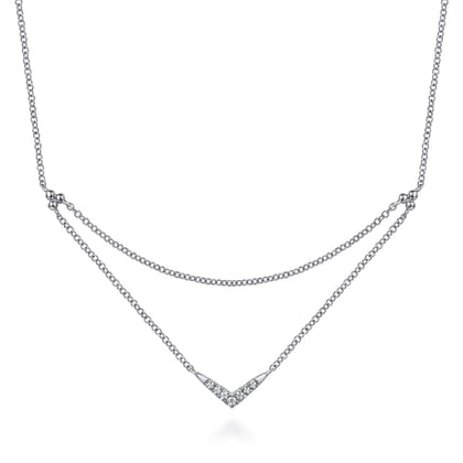 14K White Gold Diamond Chevron Necklace