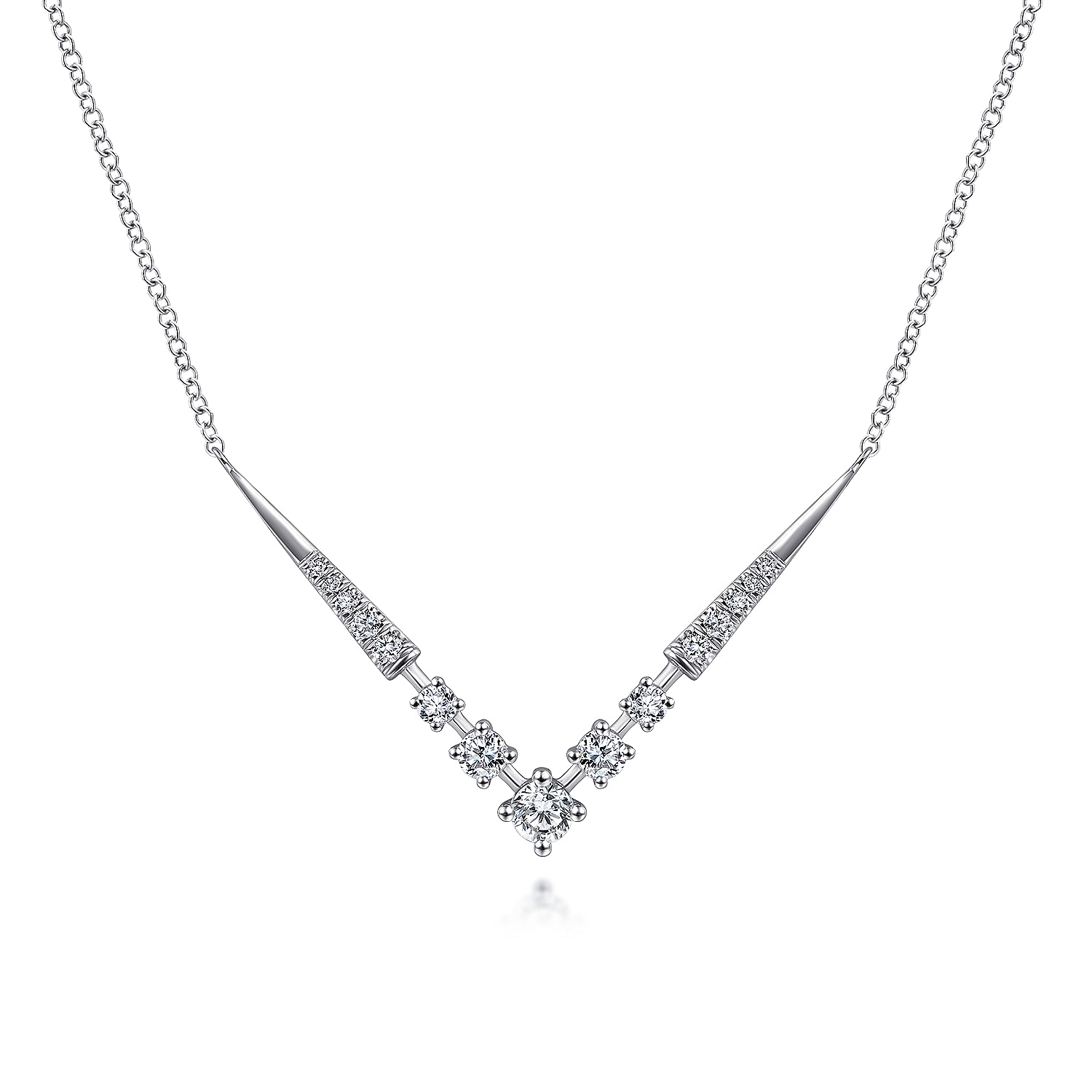 14K White Gold Diamond Chevron Necklace