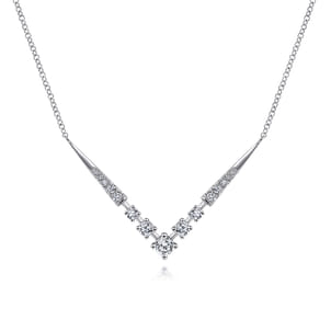 14K White Gold Diamond Chevron Necklace