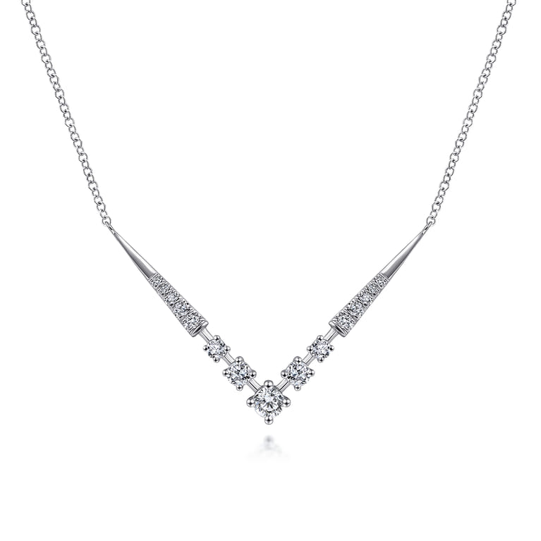 14K White Gold Diamond Chevron Necklace - 0.4 ct - Shot 1
