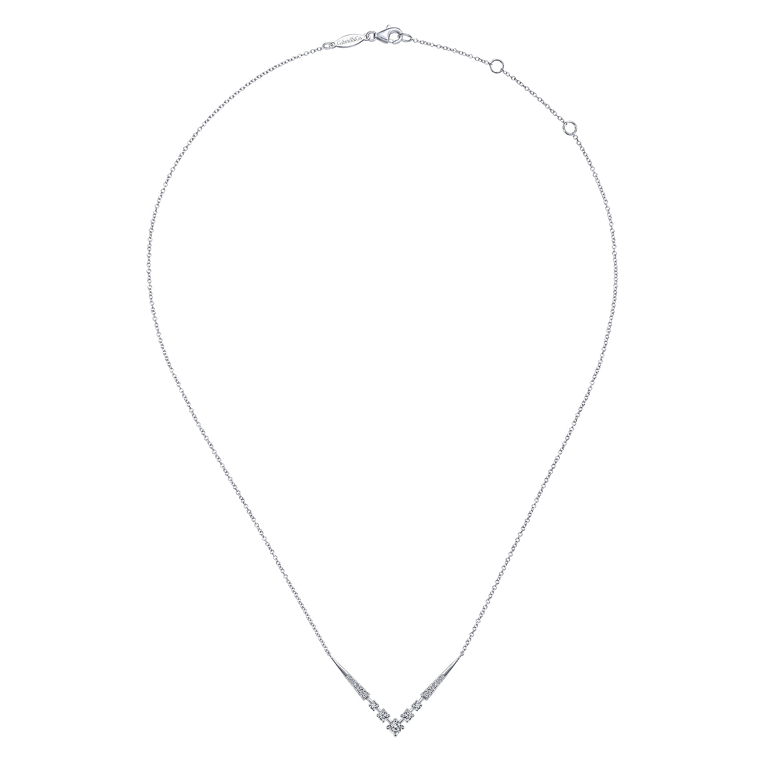 14K White Gold Diamond Chevron Necklace
