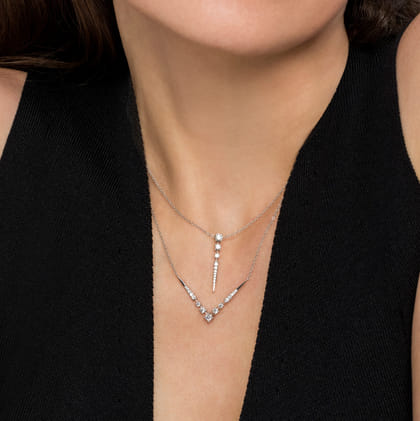 14K White Gold Diamond Chevron Necklace