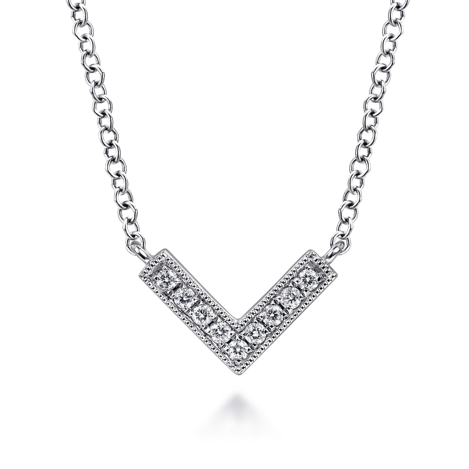 14K White Gold Diamond Chevron Necklace