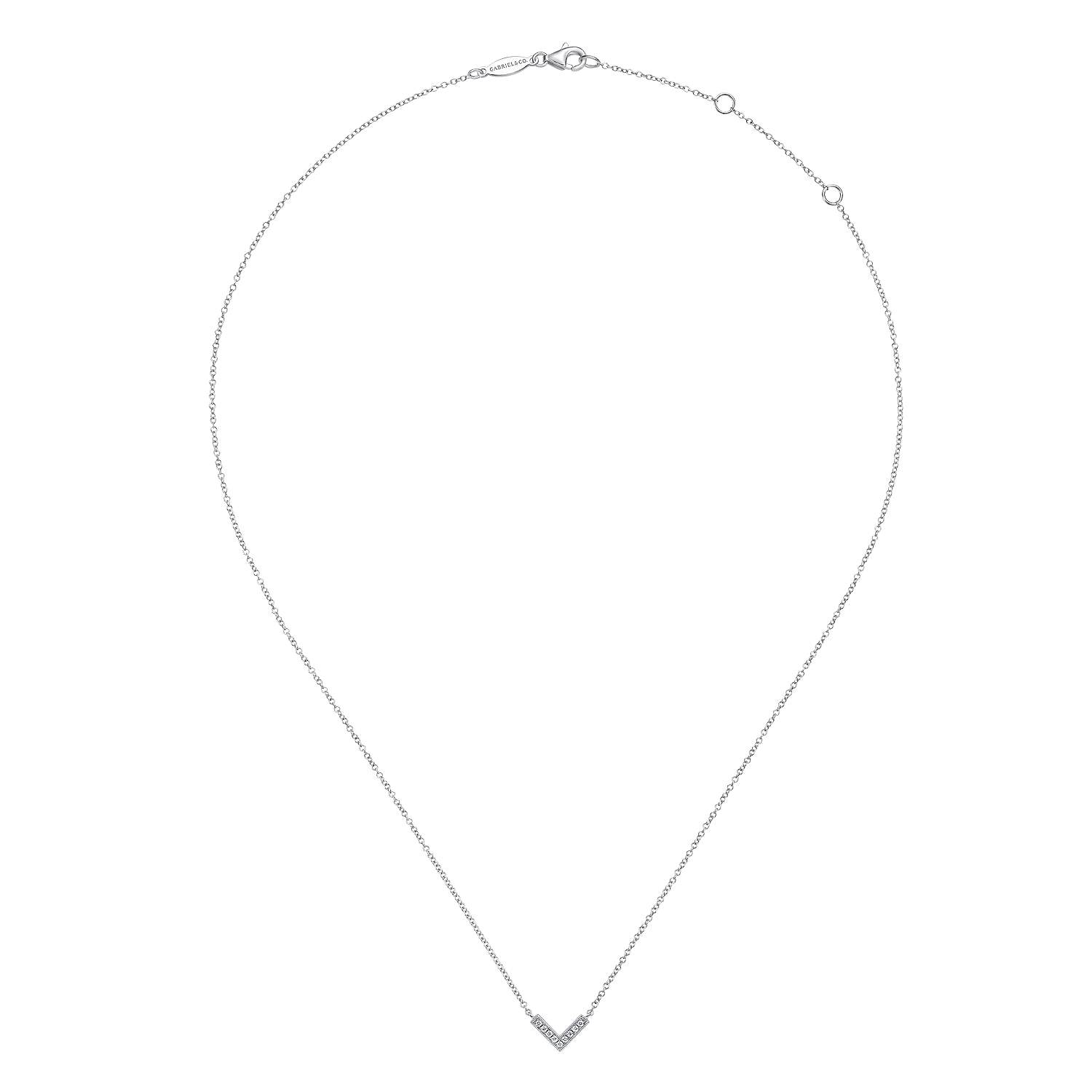 14K White Gold Diamond Chevron Necklace