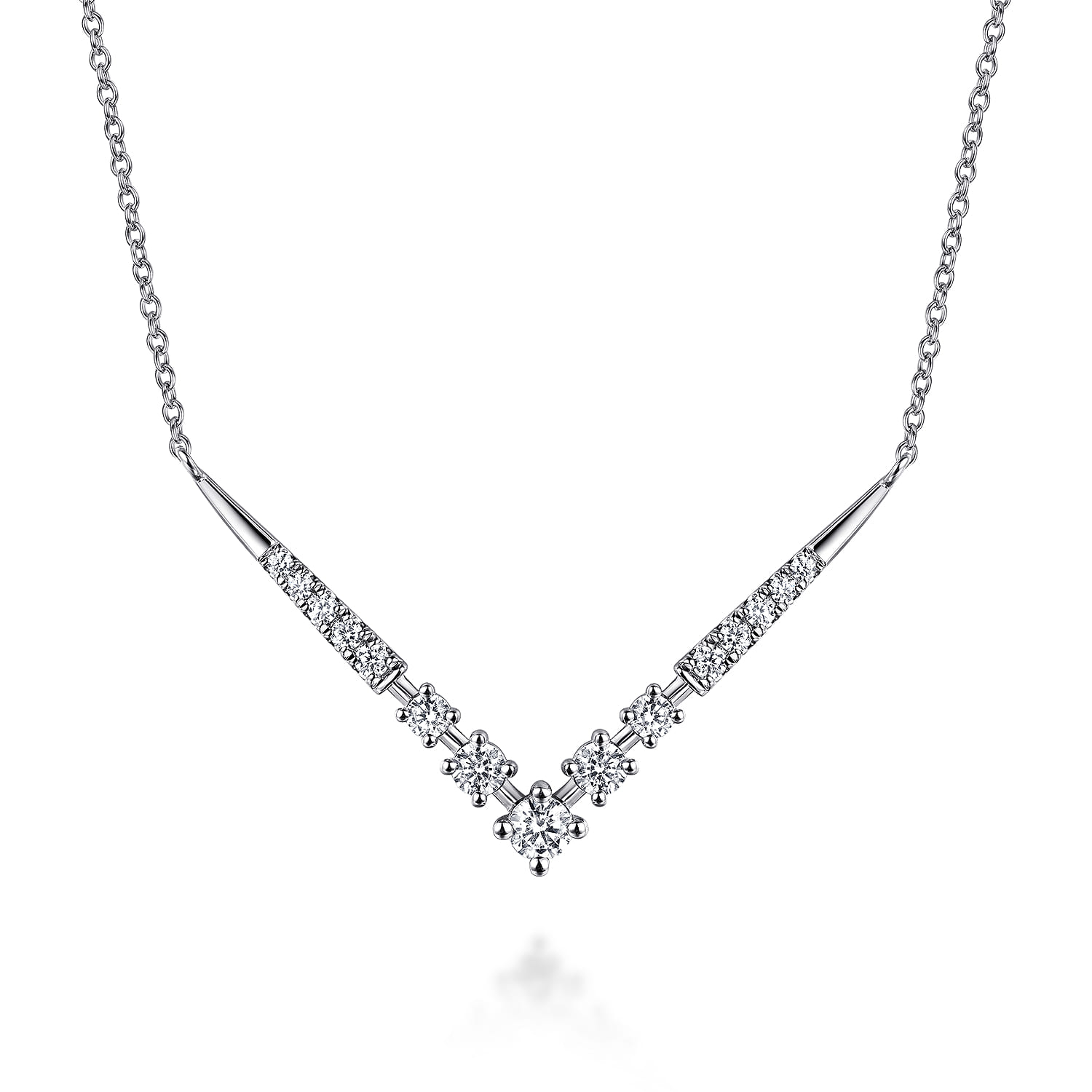 14K White Gold Diamond Chevron Necklace - 0.75 ct - Shot 1