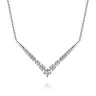 14K White Gold Diamond Chevron Necklace