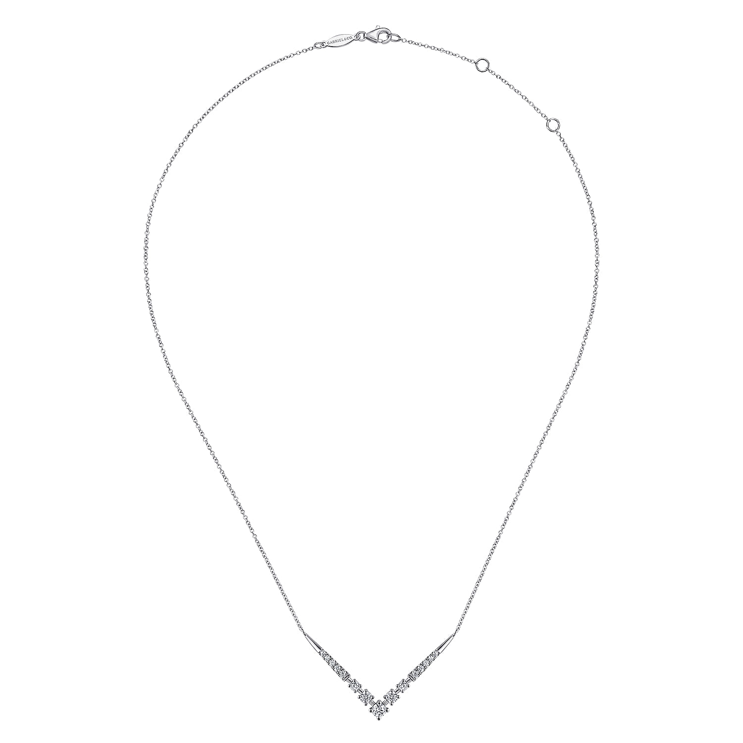 14K White Gold Diamond Chevron Necklace - 0.75 ct - Shot 2