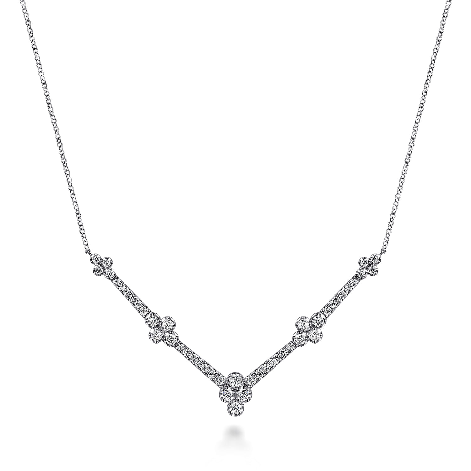 14K White Gold Diamond Chevron Necklace - 1 ct - Shot 1