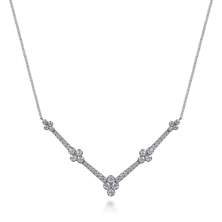 14K White Gold Diamond Chevron Necklace - 1 ct - Shot 1