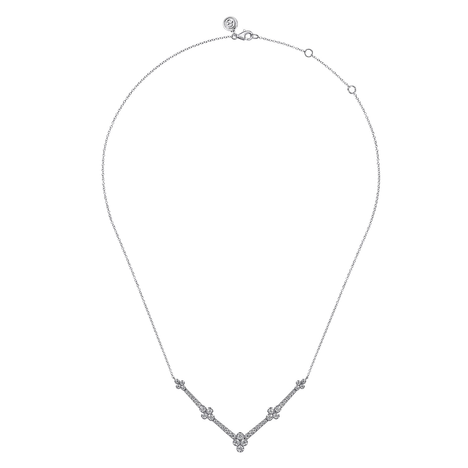 14K White Gold Diamond Chevron Necklace - 1 ct - Shot 2