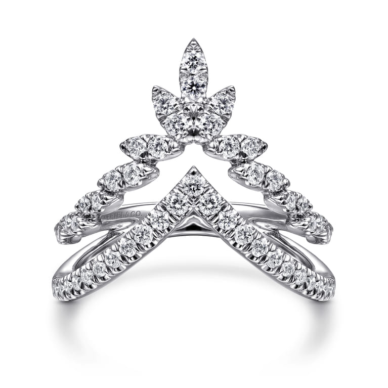 14K White Gold Diamond Chevron Ring - 0.5 ct - Shot 1
