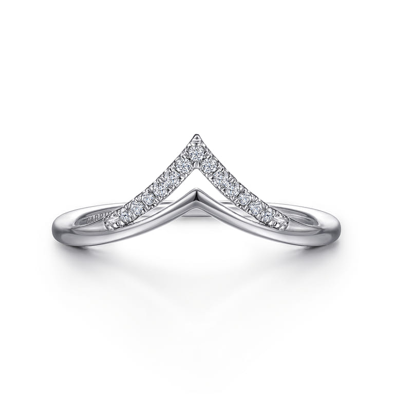 14K White Gold Diamond Chevron Ring - 0.06 ct - Shot 1