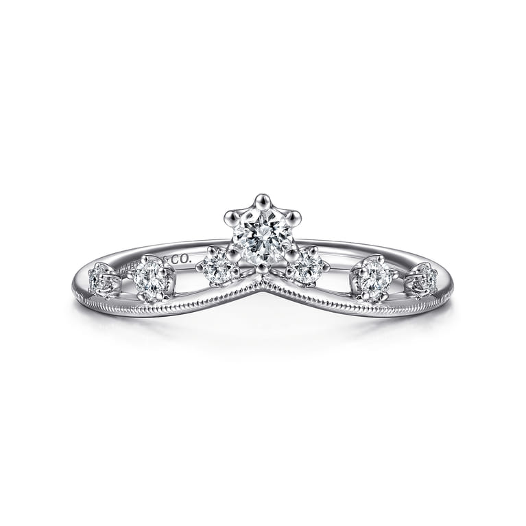 14K White Gold Diamond Chevron Ring - 0.2 ct - Shot 1