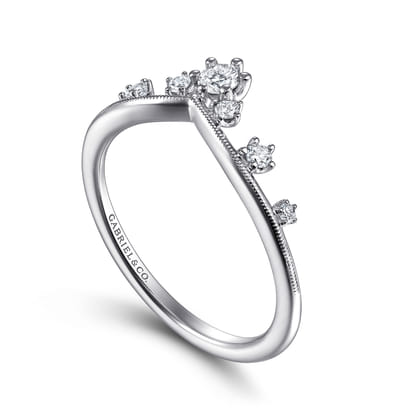 14K White Gold Diamond Chevron Ring