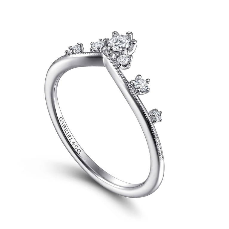 14K White Gold Diamond Chevron Ring - 0.2 ct - Shot 3