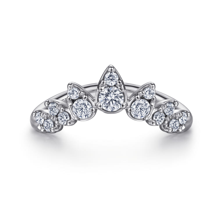14K White Gold Diamond Chevron Ring - 0.4 ct - Shot 1