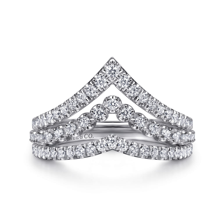 14K White Gold Diamond Chevron Ring - 0.54 ct - Shot 1