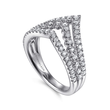 14K White Gold Diamond Chevron Ring