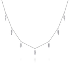 14K White Gold Diamond Choker Necklace with Diamond Spike Drops