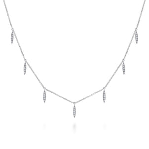 14K White Gold Diamond Choker Necklace with Diamond Spike Drops