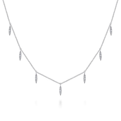 14K White Gold Diamond Choker Necklace with Diamond Spike Drops