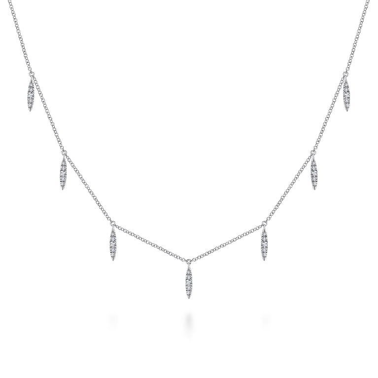 14K White Gold Diamond Choker Necklace with Diamond Spike Drops - 0.31 ct - Shot 1