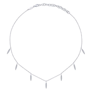14K White Gold Diamond Choker Necklace with Diamond Spike Drops