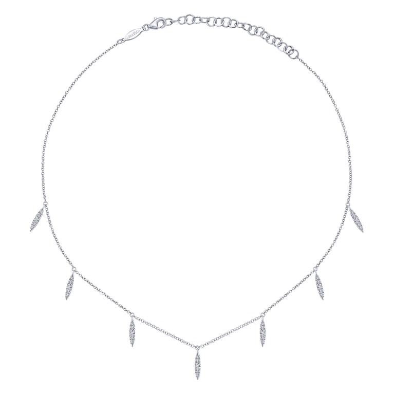 14K White Gold Diamond Choker Necklace with Diamond Spike Drops - 0.31 ct - Shot 2