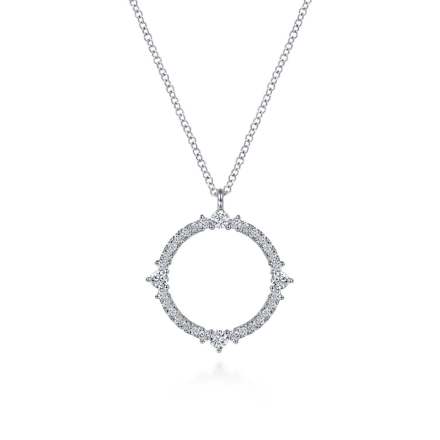 14K White Gold Diamond Circle Pendant Necklace