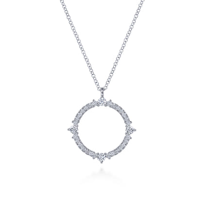 14K White Gold Diamond Circle Pendant Necklace