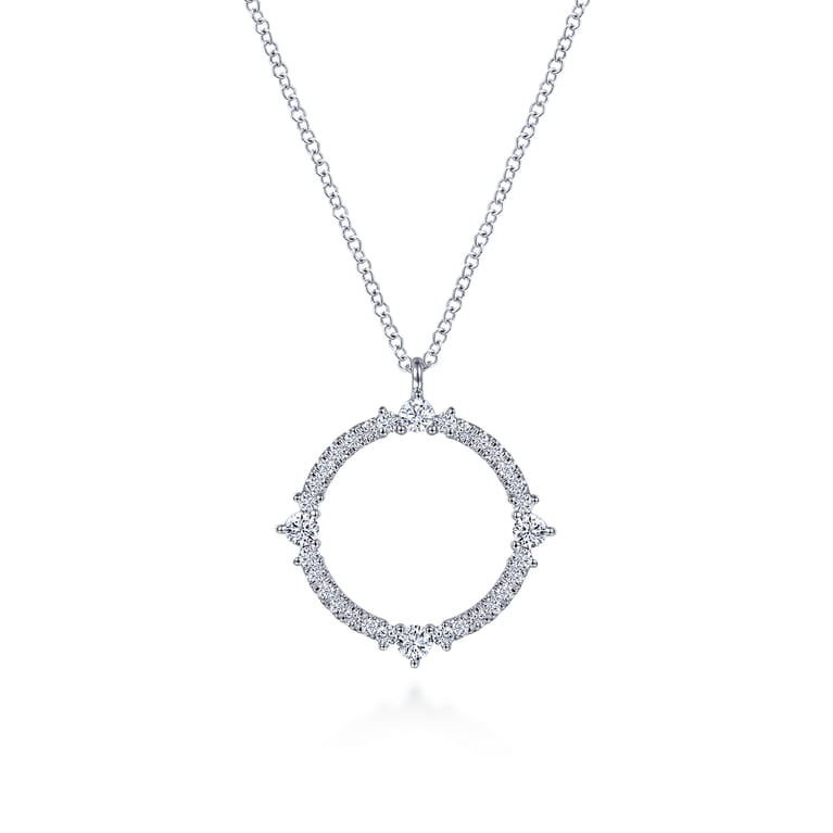 14K White Gold Diamond Circle Pendant Necklace - 0.45 ct - Shot 1