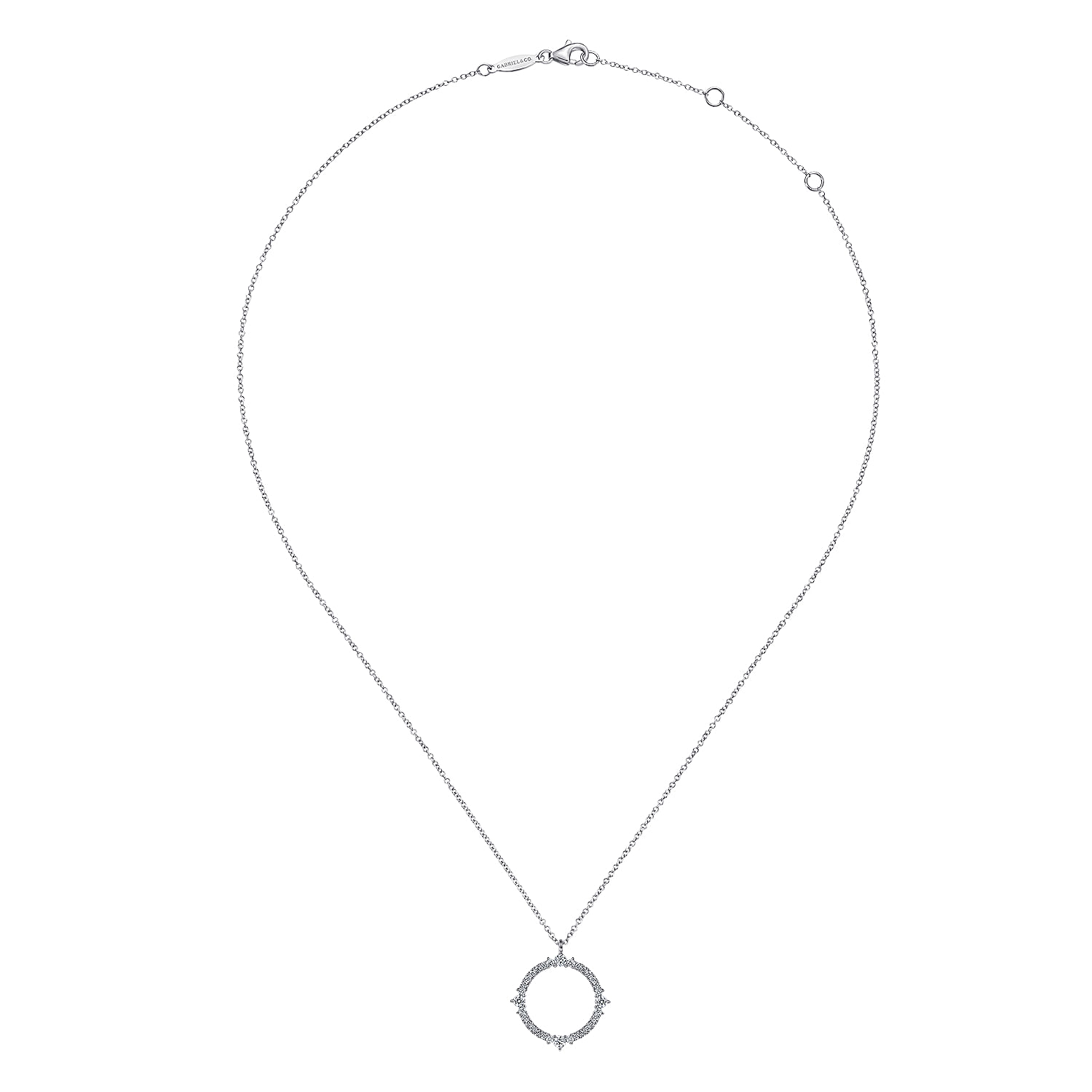 14K White Gold Diamond Circle Pendant Necklace