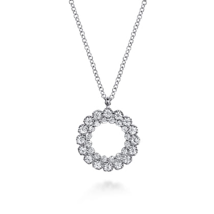 14K White Gold Diamond Circle Pendant Necklace