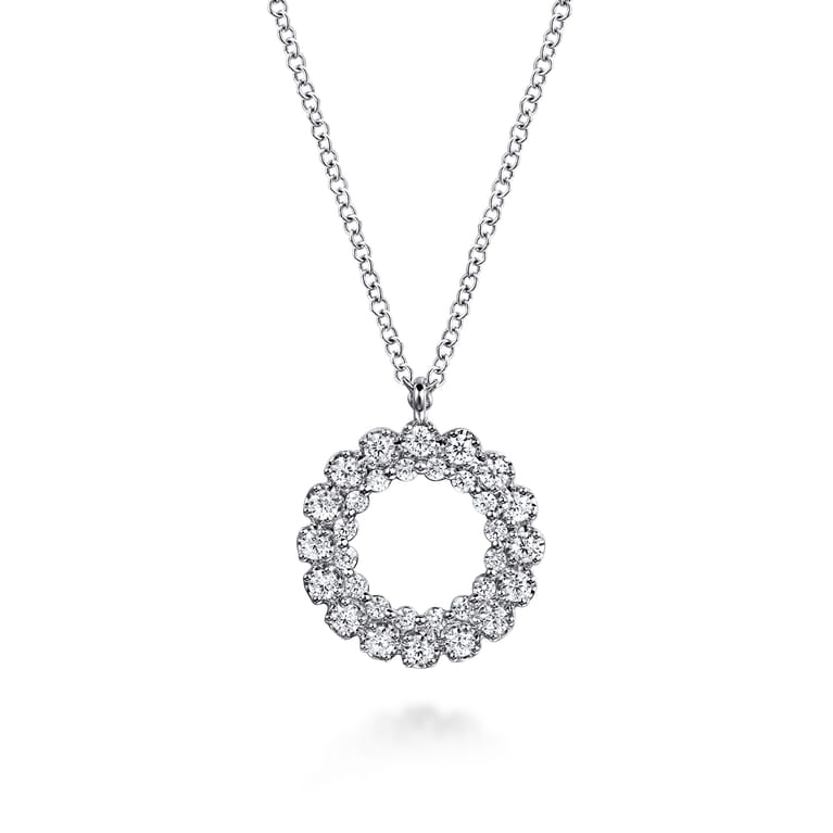 14K White Gold Diamond Circle Pendant Necklace - 0.5 ct - Shot 1